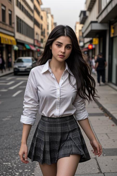 Art photography, tv_Yvette_Monreal_A_V1, ,nikon, scene, full body shot, walking through the street of a burning city, wearing a plaid skirt, wearing a white shirt, war torn, rubble, ruins, fog, night, detailed skin, epiCRealism, epiCPhoto,, wrinkles:0.2, pores:0.2, <lora:epiNoiseoffset_v2Pynoise:1> Masterpiece, Best Quality, ultrarealistic photography, real life, colorful, amazing, perfect lighting, bright colors, dramatic, dynamic, cinematic lighting, hyperrealism, intricate details, epic, <lora:LCM_LoRA_Weights_SD15:1>   <lora:detail_slider_v4:0.5>  ,