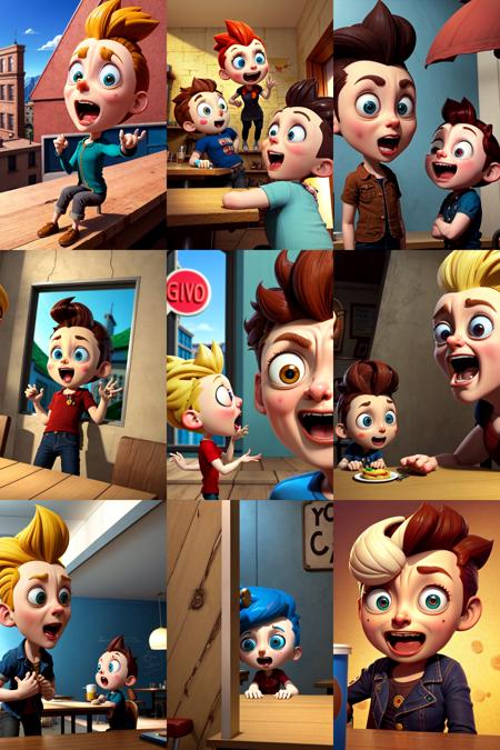 <lora:zukki_style:1> (zukki_style:0.5),  Johnny Bravo screaming with giant eyes in a 1980's cafe