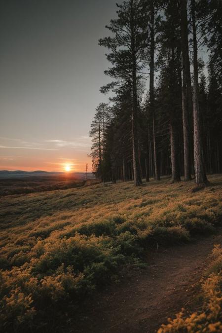 raw photo, a sunset landscape, Valdivian temperate forests, Chilean forest,  cozy, photorealistic, high detailed texture, 8k uhd, dslr, soft lighting, high quality, film grain, Fujifilm XT3, Sony A7 IV, highly detailed photography, (muted colors, cinematic, dim colors, soothing tones:1.2), vibrant, insanely detailed, hyperdetailed, (dark shot:1.2), (vsco:0.3), (intricate details:0.9), (hdr, hyperdetailed:1.2) (highest coherency: 1.39) (highest quality: 1.39) (rule of Thirds) (award winning) (breathtaking) (masterclass) (vibrant color: 0.79) (overcast)