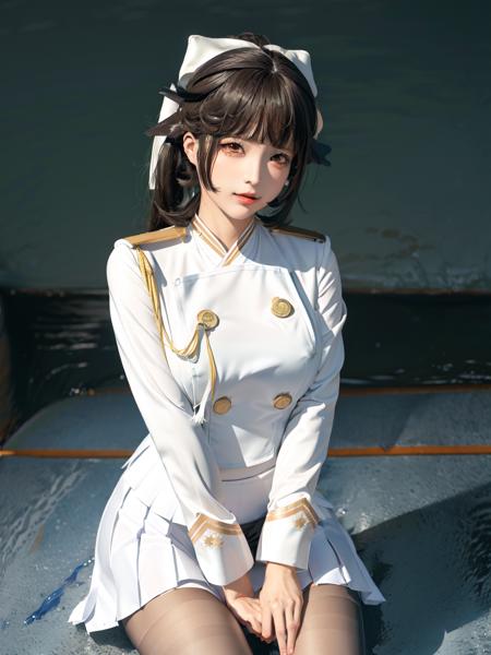 <lora:chunmmfullbody_v1:0.8>, chunmomo, 1girl, solo, realistic, long hair, looking at viewer, <lora:takaoAzurLaneFull_takao7682:1>, (military_uniform:1.3),pantyhose,cowboy_shot,takao,detailed_face,blush,:o,(gradient_background:1.4)