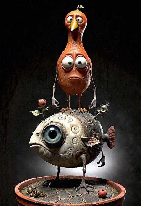 final 3d render (("Imperfect Things. but very loveable, charm and uniqueness that arise from imperfections, celebrating the authenticity and character they bring")) by Shaun Tan+tim burton ,  imaginative, evocative, surreal + dreamlike quality, combine elements of fantasy+ science fiction6+ the mundane, creating intricate +thought-provoking visual narratives, use of color+ texture+composition adds depth + emotion to the storytelling, allowing readers to delve into richly imagined worlds, communicate emotions + ideas with great clarity +sensitivity ,octane render, 64k, UHD, HDR, highly detailed, masterpiece, dark background,  realistic textures+hair, (best quality:1.2)"