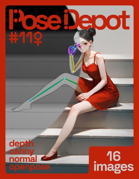 [OpenPose + Depth + Canny + Normal] Pose Depot #11F: Sitting on Stairs Pose Depot #11F
