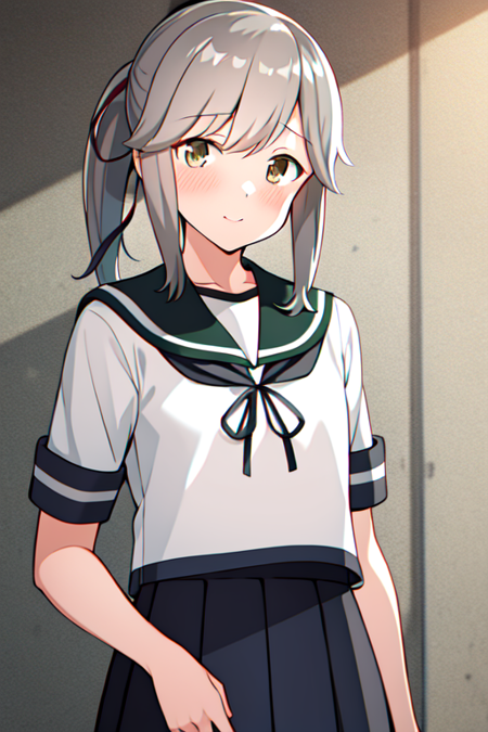 usugumoKC, sidelocks, ponytail, ribbon,sailor collar, serafuku, shirt, school uniform, short sleeves, pleated skirt, serafuku,