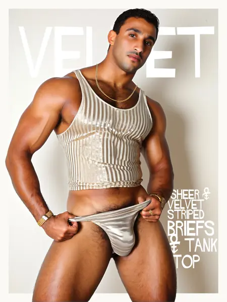 Sheer Velvet Striped Bikini Briefs & Tank Top for Men - XL