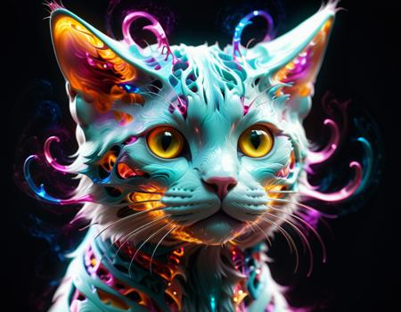 award winning concept art, incorporeal fractal hollow cat made of colorful energy discharges, deeps space, stars, chroma, rim lighting, 8k resolution, trending on artstation  <lora:xl_more_art-full_v1:0.8>