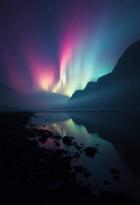 highly detailed and hyper realistic photo, by Alena Aenami , by Archibald Thorburn , by Daniele Afferni , a breathtaking otherworldly landscape with psychedelic colors , in the style of monochromatic silhouette reflection, limited dark palette, unusual dark colors, faded colors, atmospheric haze, highly dramatic cinematic lighting, motion blur, film grain, professional, excellent composition, finest details, maximized details, ultimate detail level, masterpiece, best quality