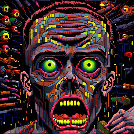 a black screen featuring an pixel art image,, in the style of david wojnarowicz, chris dyer, charles burns, neo-expressionism, retrowave, ps1 graphics, digital neo-expressionism