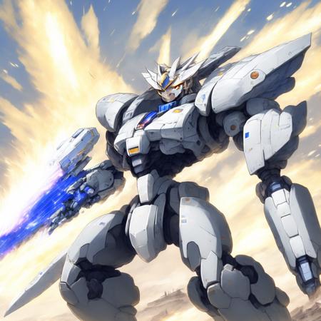 anime Mecha Battle, lasers, explosions, fire, destroyed structures, Mobile Suit Gundam Fighting (GundamFight style:1) <lora:djzGundamFight:0.8)