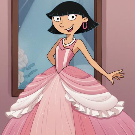 score_9_up,score_8_up,score_7_up,score_6_up,score_5_up,score_4_up BREAK rhonda,black hair, black eyes, bob cut, blunt bangs, very long large straight tulle pink princess ball gown hoop skirt, ball gown hoop skirt, pink princess dress, hoopdress, my big princess gypsy wedding dress, ballgown, a girl in a dress posing for a picture, wearing a sleeveless ballgown, looking at viewer and smiling,