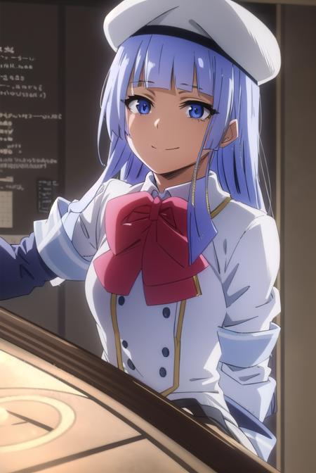 saikointelli, <lora:saiko intelli s3-lora-nochekaiser:1>,
saiko intelli, long hair, bangs, blunt bangs, blue eyes, blue hair, smile,
BREAK gloves, long sleeves, hat, bow, pantyhose, boots, white gloves, bowtie, red bow, beret, white headwear, knee boots, monocle,
BREAK indoors, classroom,
BREAK looking at viewer,
BREAK <lyco:GoodHands-beta2:1>, (masterpiece:1.2), best quality, high resolution, unity 8k wallpaper, (illustration:0.8), (beautiful detailed eyes:1.6), extremely detailed face, perfect lighting, extremely detailed CG, (perfect hands, perfect anatomy),