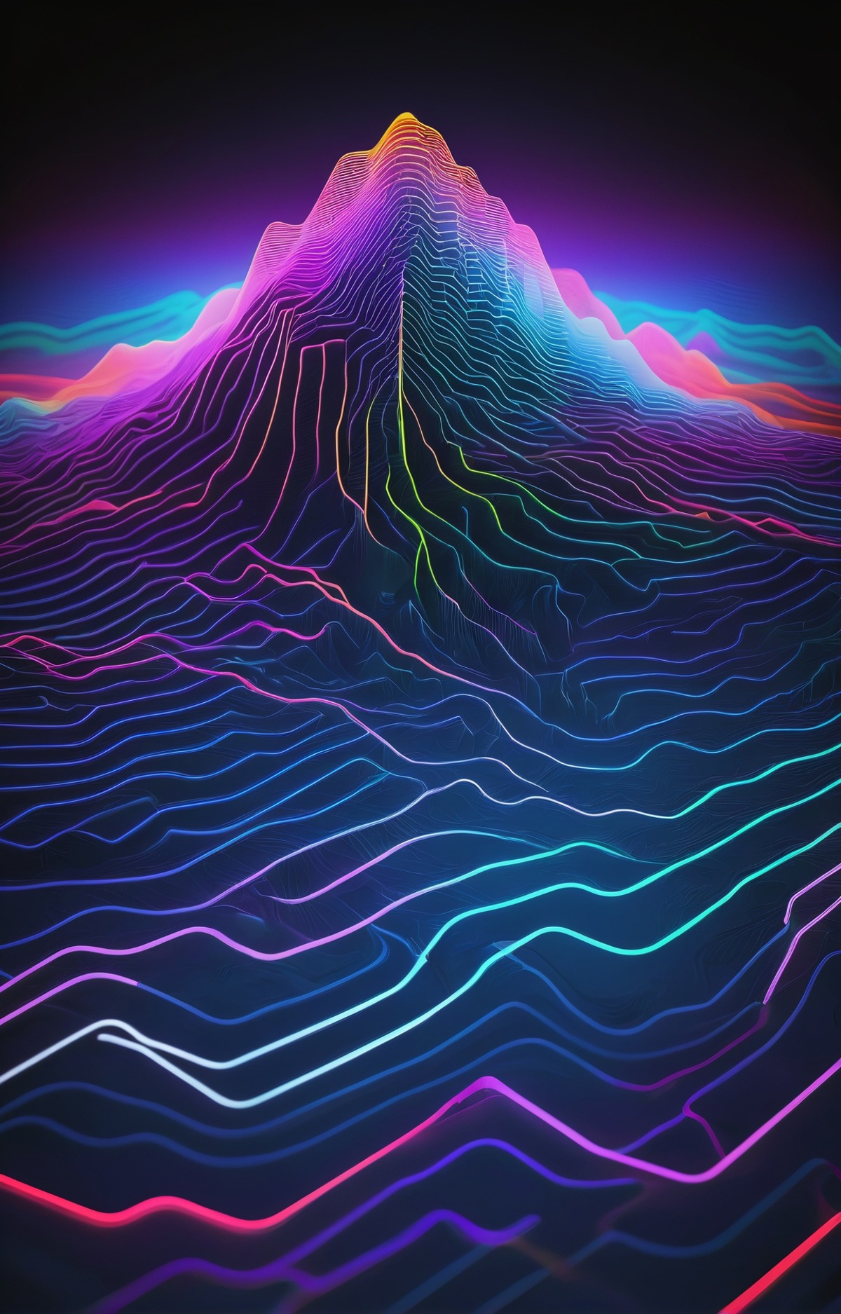Colorful mountain with purple and blue hues and bright stripes.