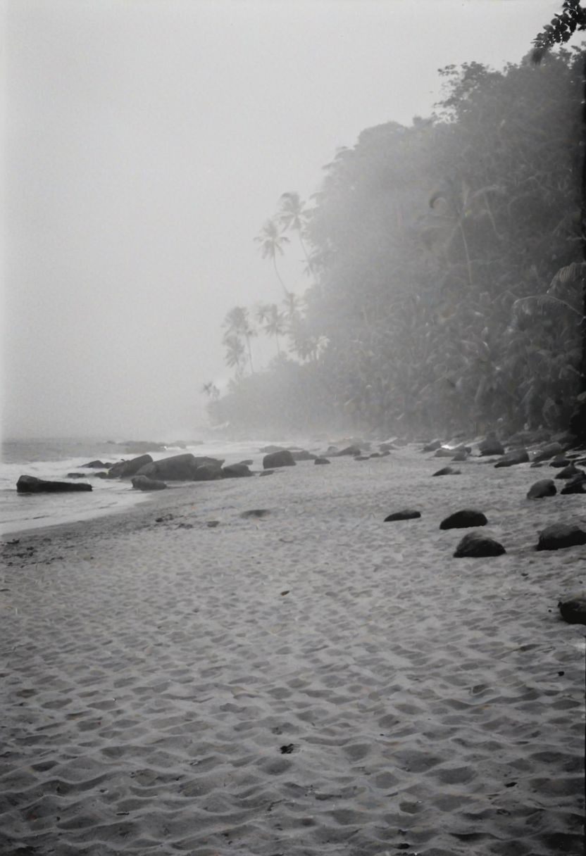 KB_Kentmere400, instagram photo, a foggy beacht in sri lanka,  soft shadows, film grain