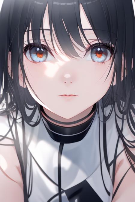 anime,(face),(beautiful detailed eyes), black hair,sliver eyes, masterpiece,looking at viewer, best_quality,white background,masterpiece,white shirt, arms behind back,  <lora:Miwano-Rag-000012:1>