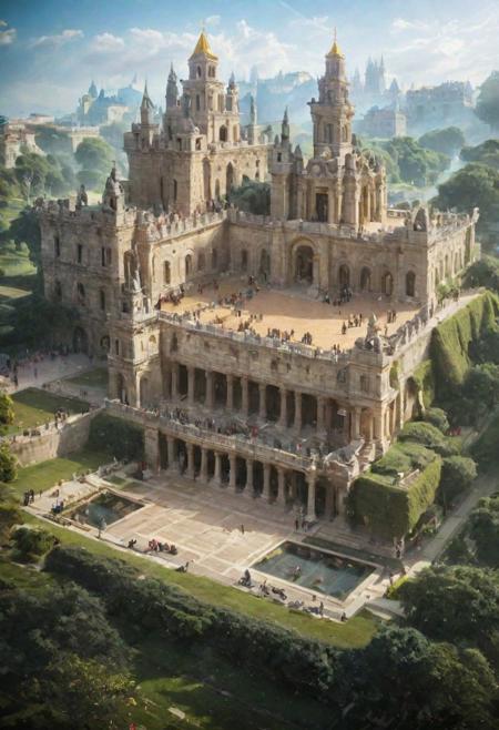 (The main castle, the center of the kingdom,urban landscape:1.5),
(a changing skyline, towering spires, thick walls, and extremely huge scale:1.4).
(statue, monument, square, fountain, cloister, central axis:1.3),
(extra huge Cathedral:1.1),
(easy to defend and difficult to attack in the spectacular natural landscape:1.2),
(Renaissance, Neoclassical, Baroque, Rococo, brutalist architecture:1.2),
(elegant, classic:1.2),
(dark fantasy style:1.1),(creeping fog:0.9),
(rich white and gold colors:1.4), (harmonious colors:1.0),
(real landscape:1.1), (blurred background:1.0),
(buildings|BREAK|trees|BREAK|Crowd|buildings|BREAK|trees|BREAK|Crowd|buildings|BREAK|trees|BREAK|Crowd:0.5), 
[(background, more_details:0.3), (more_details:0.6), (more_details:0.9), (more_details:1.2):0.65],[:traffic|windows|railing|stair|balcony|terrace|crowd|Sidewalk|vehicle|trees|equipment| detailed signal_details:0.7], [:marble|granite|lbrick|tile|metal|concrete|glass|foliage_material texture:0.7], (real landscape:1.1), (blurred background:1.0), [buildings|BREAK|trees|BREAK|Crowd|buildings|BREAK|trees|BREAK|Crowd|buildings|BREAK|trees|BREAK|Crowd:0.7], [(background, more_details:0.3) 
easynegative, BadDream, great lighting, extrusionbuilding, void, hillscastel, mayamaze
