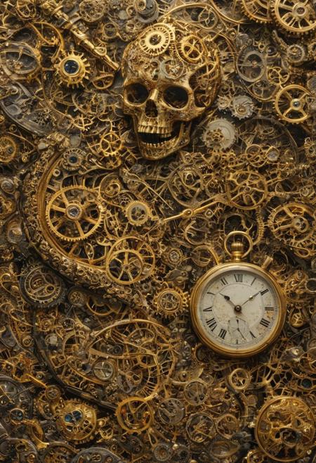She uses the past and the present, bringing this specific genre of painting to bear on the transience of life and the inevitability of death through inanimate objects that are the result of individual consumption, highly detailed, sharp images, 8k, amoled, --chaos 60, detailxl, gold