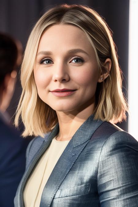 photo of KristenBell2, half shot, looking at the camera,  detailed face, intricate, soft lighting, masterpiece, beautiful,