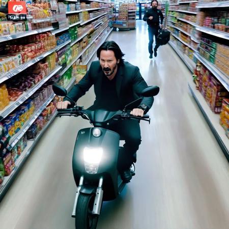 a police chasing keanu reeves riding a scooter in a grocery store, (top-view), (security-camera-view), fog, cursed photo of cctv footage, absolutely cursed photo, nope nope nope nope, what the actual f, (unsettling photo:1.2), cursed_thing, cursedimages, no context, cursed image, bad photo, weird photo, very strange, color photo, creepy photo, (nightmare fuel), (movement blur)