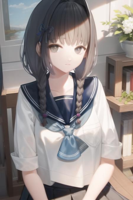 <lora:Amemori_Sayo_NF_v2:1>, masterpiece, best quality, illustration, sailor collar, two braids