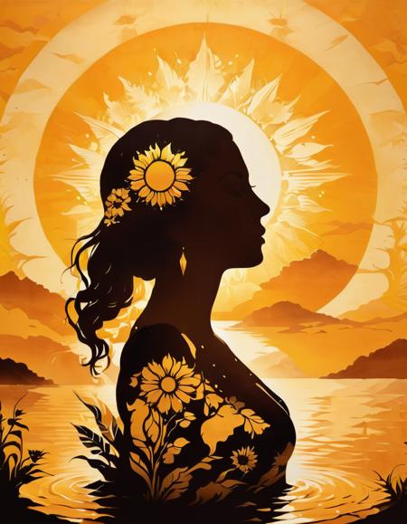 a woman soaking the sun <lora:SDXLStencilStyleFAE:0.8> stencil style,  high quality