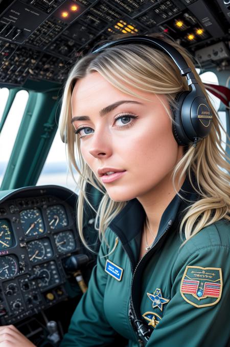 Photo of c0r1nnaK0pf, a woman as a skilled pilot, (in the cockpit of a commercial airliner), (flight instruments:1.1), aviation lighting, (classic aviator style), (breathtaking 4K aerial view wallpaper), photo of the most daring aviation feats in history, professional and awe-inspiring aviation photography by National Geographic, Air & Space Magazine, and FlightGlobal, trending on Aviation Week & Space Technology, trending on AOPA, confident, high detail, sharp focus, dramatic, photorealistic aviation scenes by Amelia Earhart and Bessie Coleman, (pilot uniform and aviator sunglasses), ((preparing for takeoff)), (determined expression:1.3), (pilot outfit:1.2).