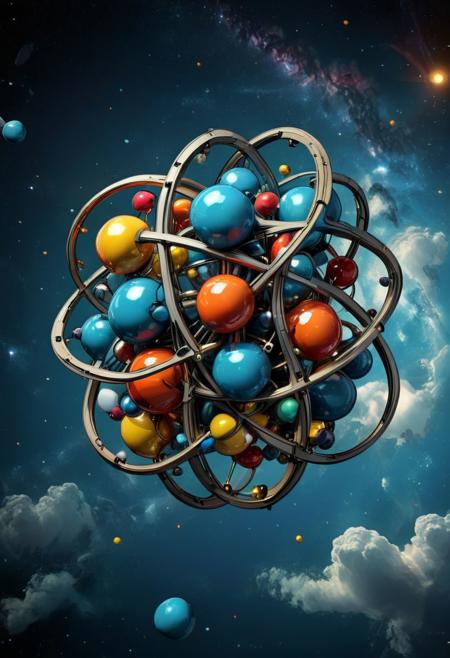 The atom is the structure in which matter is organized into fundamental units that constitute the chemical elements. Atoms frequently aggregate into stable units called molecules that characterize many substances, floating in deep space,
Cubism, picasso, futurism, evocative image, a masterpiece of surrealism mixed with modern art illustration, (dramatic lighting:1.1), hyperdetailed, hyperrealistic, 8k, high quality, hi res, best quality, high quality, absurd res, volumetric lighting, reflections, polished, intricate, soft warm lighting,