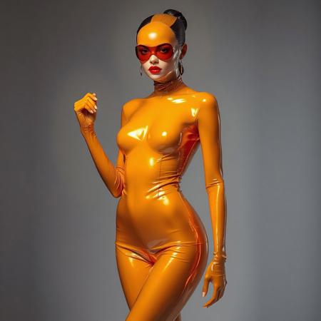 abstract model in latex shiny outfit  avant-garde