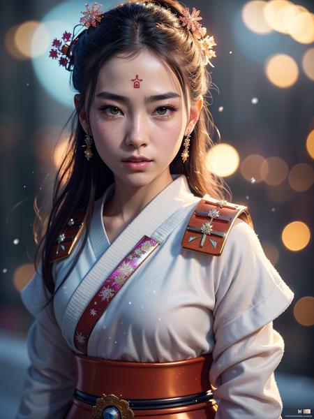 macro,
((beautiful samurai girl)), detailed facial features, realistic skin texture,
fantasy, fairytale, space adventurer, scifi character, cute, character,
vivid colors, intricately detailed sharp focus, cinematic lighting, rim lighting, masterpiece, cgsociety, 4k, octane render,
((glittering snow flakes, halos, bokeh))