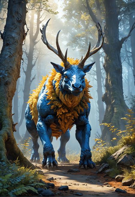 Subject: Quizzlethorn, Fantasy Forest. prompt: A Quizzlethorn, unique creature, photorealistic, realistic texture, vibrant colors, warm golden light, cool blue shadows, misty atmosphere, overhead camera angle. Realistic, watercolor, impressionist, detailed, high-quality, 4K, ultra HD.