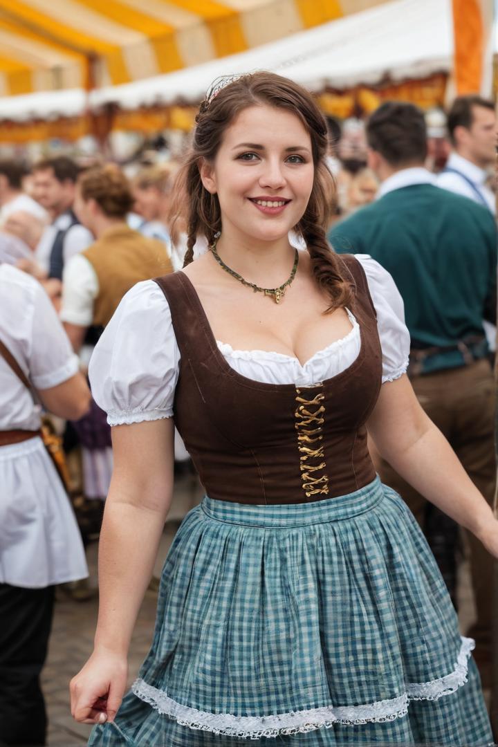 Curvy bavarian woman during oktoberfest, long skirt, extremely detailed clothing