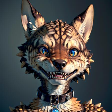 (alien humanoid:1), (alien:1), (humanoid features:1.3), (human features:0.6), high res, (detailed realistic image:1.4), (detailed eyes, beautiful expressive eyes:1.2), impasto impressionism, insane details, soft, (hyper realistic fur:1.3), (detailed fur:1.2), pupils, (fur covered body), (male:1), (canine features:0.3), (expressive face, detailed face:1.3), (realistic:1.3), (photorealistic, photo-realistic:1.2), full color, (3d:1), (highly detailed:1.2), masterpiece, 8k uhd, (smile:1.2), (bedroom background), cinematic lighting, (bust portrait:1.3), (looking at viewer), (collar:1.3), (front view), (scraggy hair:1.3), nipples, belly button, (canine teeth:0.8)