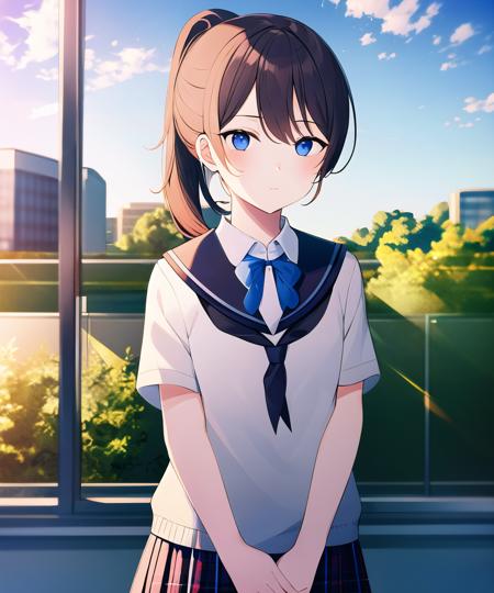 (high quality, high resolution:1.3), 4k, masterpiece,
BREAK
1girl, school uniform, ponytail, standing,  <lora:Achiki-000015:0.75>, <lora:NoiseOffset_v2:1.0><lora:NoiseOffset_v2:1.0>