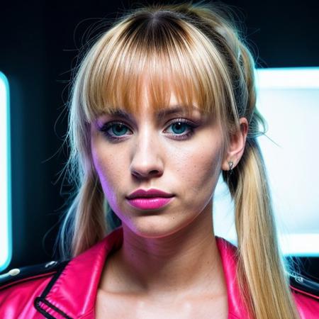 score_9, score_8_up, score_7_up, score_6_up, portrait, beautiful 30 year old milf, colored blonde ponytail, bangs, neon lights, cyberpunk ultra realistic, big lips, (masterpiece, best quality, highres:1.2), (photorealistic:1.2),