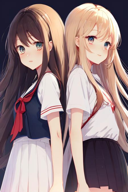 2girls,anime, illustration, masterpiece,best quality,face,white background,,upper body,  <lora:loom-v2-000005:1>