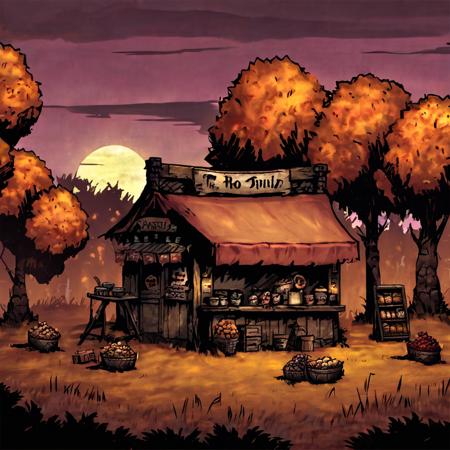 high-quality artwork in dgst artstyle of a food stand on the wayside of a field during autumn