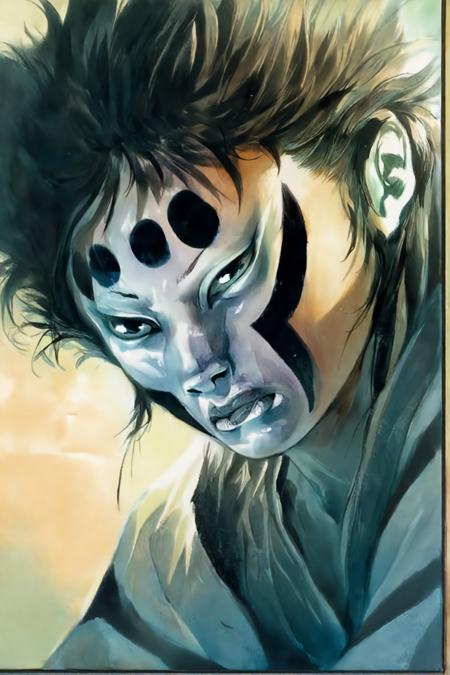 fantasy art \(genre\),illustration \(style\),from "legends of the pierced veil: the mask of fudo" an illustration of 