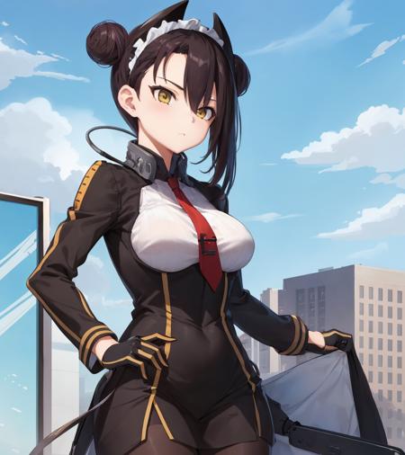 1girl, agentsf, office, (Wa2000Normal:1.2), black hair, double bun, short hair, cowboy shot, red necktie, 
<lora:AgentSF:1> <lora:Wa2000Normal_Costume:1>