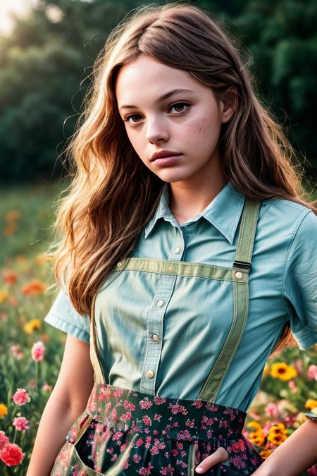 photo of beautiful (4l4n4bc:0.99), a woman in a (field of flowers:1.1), perfect hair, hair upsweep updo, wearing sexy Pine Green (apron), modelshoot style, (extremely detailed CG unity 8k wallpaper), professional majestic (photography by ansel adams:1.1), 24mm, exposure blend, hdr, extremely intricate, High (Detail:1.1), dramatic, soft cinematic light, (looking at viewer), (detailed pupils), 4k textures, soft cinematic light, elegant, ((((cinematic look)))), soothing tones, insane details, hyperdetailed