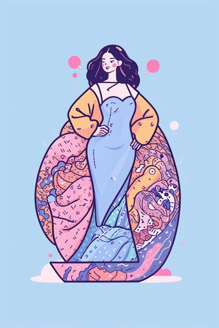 sdmai,Flat illustration, 
Flat illustration, geometric graphics, pattern stitching, Bold line art, color block combination,
(An oversized girl:1.5)
High fashion photo shoots, long dresses, d
 <lora:æç®ä¸»ä¹æå¹³æç»:1>