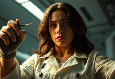 Ada, a female scientist who, in a moment of desperation, injects herself with an experimental serum she had been working on. The serum has a transformative effect, causing her body to grow stronger and more muscular at an alarming rate. Ada's muscles swell and her physical power increases dramatically, transforming her into a towering, seven-foot-tall figure with unparalleled strength.