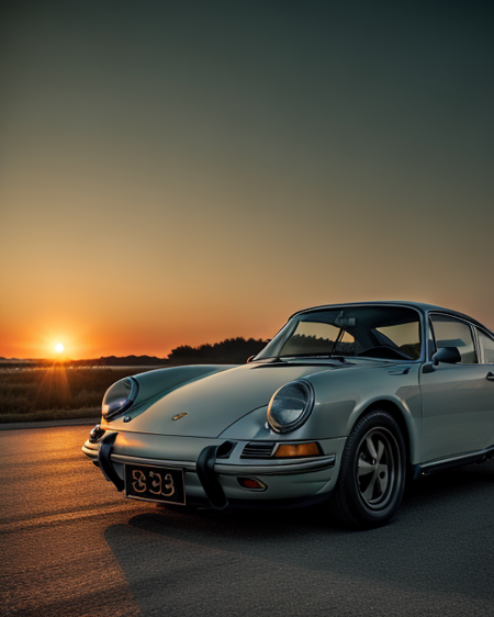 cinematic photo of old porsche, perfect lighting, evening, vibrant, high detailed, epic, aesthetic