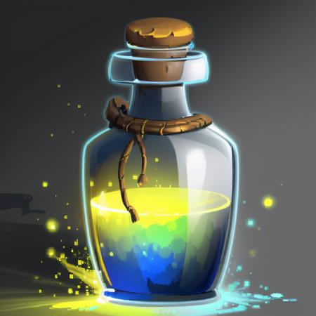 ((masterpiece,best quality)), absurdres, <lora:FantasyIcons_Potions:0.8>, yellow potion, glowing, particles, sparks