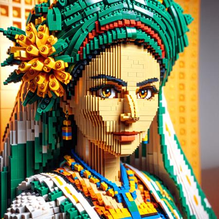 LEGO EXPERT SET, Voxel sculpture of a beautiful Algerian woman looking at the viewer, the woman is made of LEGO bricks, detailed and epic 3D rendering, 4k, high definition, volumetric textures, micro-blocks