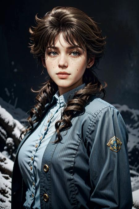 MaryBethRDR, solo, brown hair, jacket, upper body, traditional media, looking at viewer, black background, realistic, brown eyes, blue jacket
<lora:epi_noiseoffset2:1>,   <lora:MaryBethRDR:0.7>