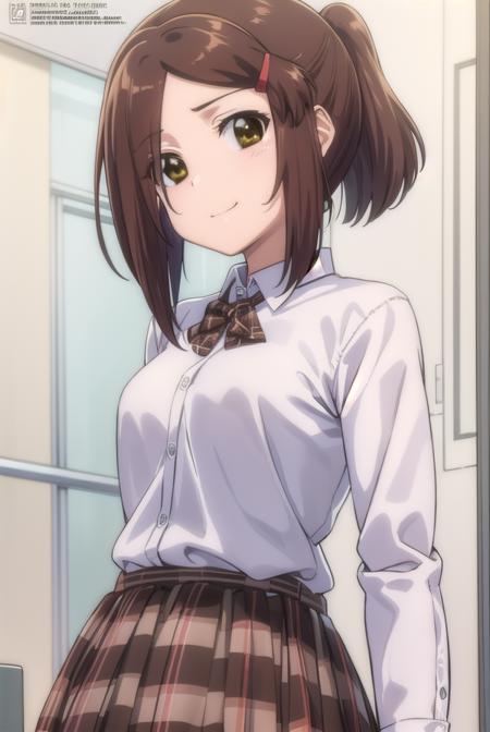 akosuminoe, <lora:ako suminoe ova-lora-nochekaiser:1>,
ako suminoe, short hair, brown hair, hair ornament, (brown eyes:1.5), ponytail, hairclip, smile,
BREAK skirt, shirt, school uniform, white shirt, socks, plaid, kneehighs, plaid skirt,
BREAK indoors, classroom,
BREAK looking at viewer, (cowboy shot:1.5),
BREAK <lyco:GoodHands-beta2:1>, (masterpiece:1.2), best quality, high resolution, unity 8k wallpaper, (illustration:0.8), (beautiful detailed eyes:1.6), extremely detailed face, perfect lighting, extremely detailed CG, (perfect hands, perfect anatomy),