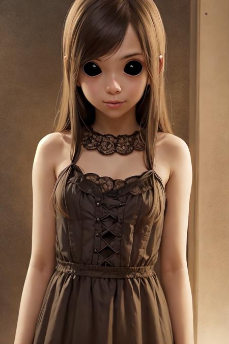 portrait, girl in dress, looking at the camera, realistic,
 <lora:blackeyes-v1:1>