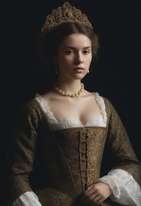 (Soft Lighting Photography by Mimoza Veliu and Mario Giacomelli:1.2), NSFW, Ancient France royal costume, Rococo style, beautiful young woman, color, medium breasts, side soft light, Dark environment, elegant, gorgeous, highly detailed, , nipples
