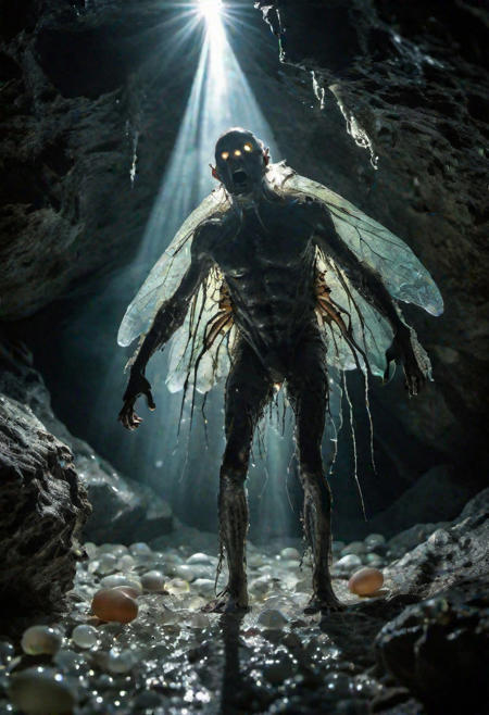 ice cave setting, hybrid beatle man, hairs legs, veins, skin, flash, mucus, insect eggs, slime, membrane, hatch, horror, film grain, sunbeam backlight through cracks, grotesque, abomination, screams, fear, extreme detail, realistic photography, movie style portrait, viginette, 8k quality, fair contrast