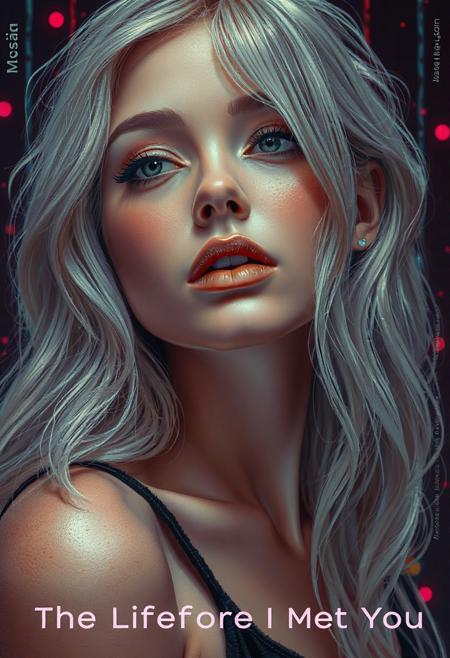 high quality design aesthetics, synth pop, detailed, pop album cover, beautiful young white woman, artist name "Musaic", album title "The Life Before I Met You"