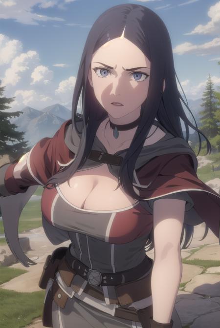 tetragilcrest, <lora:tetra gilcrest-lora-nochekaiser:1>,
tetra gilcrest, long hair, black hair, (grey eyes:1.5),
BREAK gloves, cleavage, boots, choker, belt, pants, fingerless gloves,
BREAK outdoors, forest, nature, grass, trees, sun, sky, clouds,
BREAK looking at viewer, (cowboy shot:1.5),
BREAK <lyco:GoodHands-beta2:1>, (masterpiece:1.2), best quality, high resolution, unity 8k wallpaper, (illustration:0.8), (beautiful detailed eyes:1.6), extremely detailed face, perfect lighting, extremely detailed CG, (perfect hands, perfect anatomy),