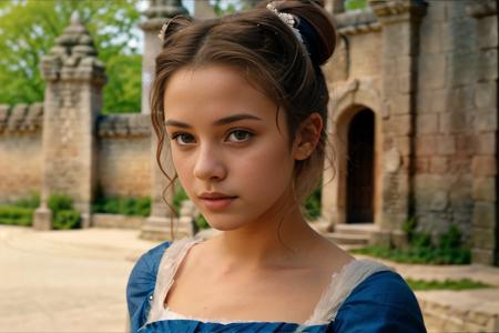 cinematic film still close-up photo of photograph of a 18 year old girl,  teen, 1girl, (belle-bb:1.1) , in castle, blue pesant outfit,single hair bun <lora:belle-bb-v1.0:1>. Detailed, intimate, clear, personal . shallow depth of field, vignette, highly detailed, high budget Hollywood movie, bokeh, cinemascope, moody, epic, gorgeous, film grain, grainy